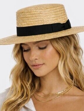 Lack Of Color Women's Spencer Straw Boater Hat With Black Ribbon Accent